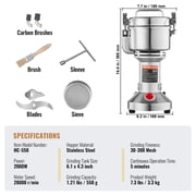VEVOR 550g Electric Grain Mill Grinder, High Speed 2000W Commercial Spice Grinders, Stainless Steel Pulverizer Powder Machine, for Dry Grains Spices Cereals Coffee Corn Pepper, Straight Type