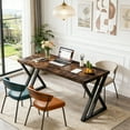 thumbnail image 1 of Fnova 55.12" Modern Computer Desk with Wood Tabletop, Metal Frame Office Desk, Brown, 1 of 15