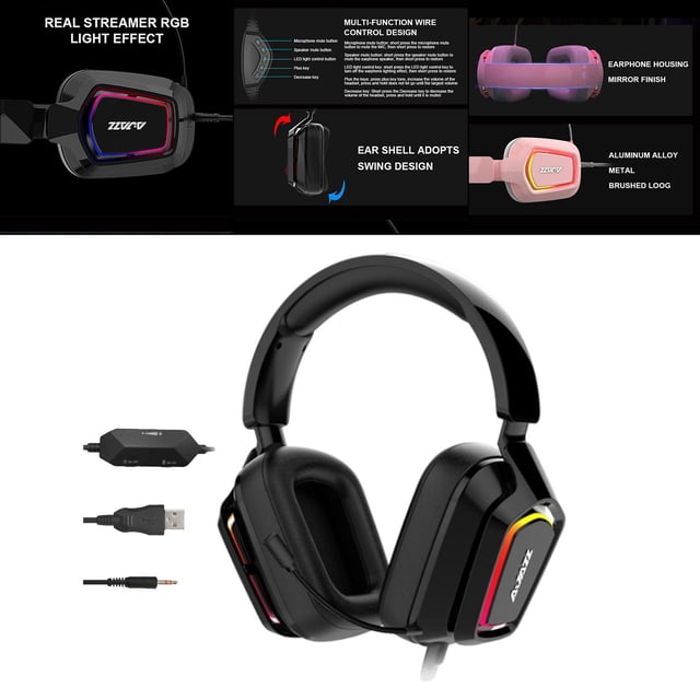 Auriculares para juegos Over Ear Auriculares Sonido con micrófono telescópico giratorio .1 negro shamjiam Auriculares para juegos con cable