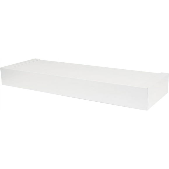 HIGH & MIGHTY 515651 Modern 18" Floating Shelf Holds up to 15lbs, Easy Tool-Free Dry Wall Installation, Flat, Ecommerce Packaging, White