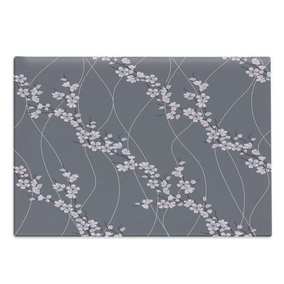 Floral Cutting Board, Spring Japanese Sakura Branches Full Blossom Modern Oriental Composition, Decorative Tempered Glass Cutting and Serving Board, Large Size, Taupe Pale Pink, by Ambesonne