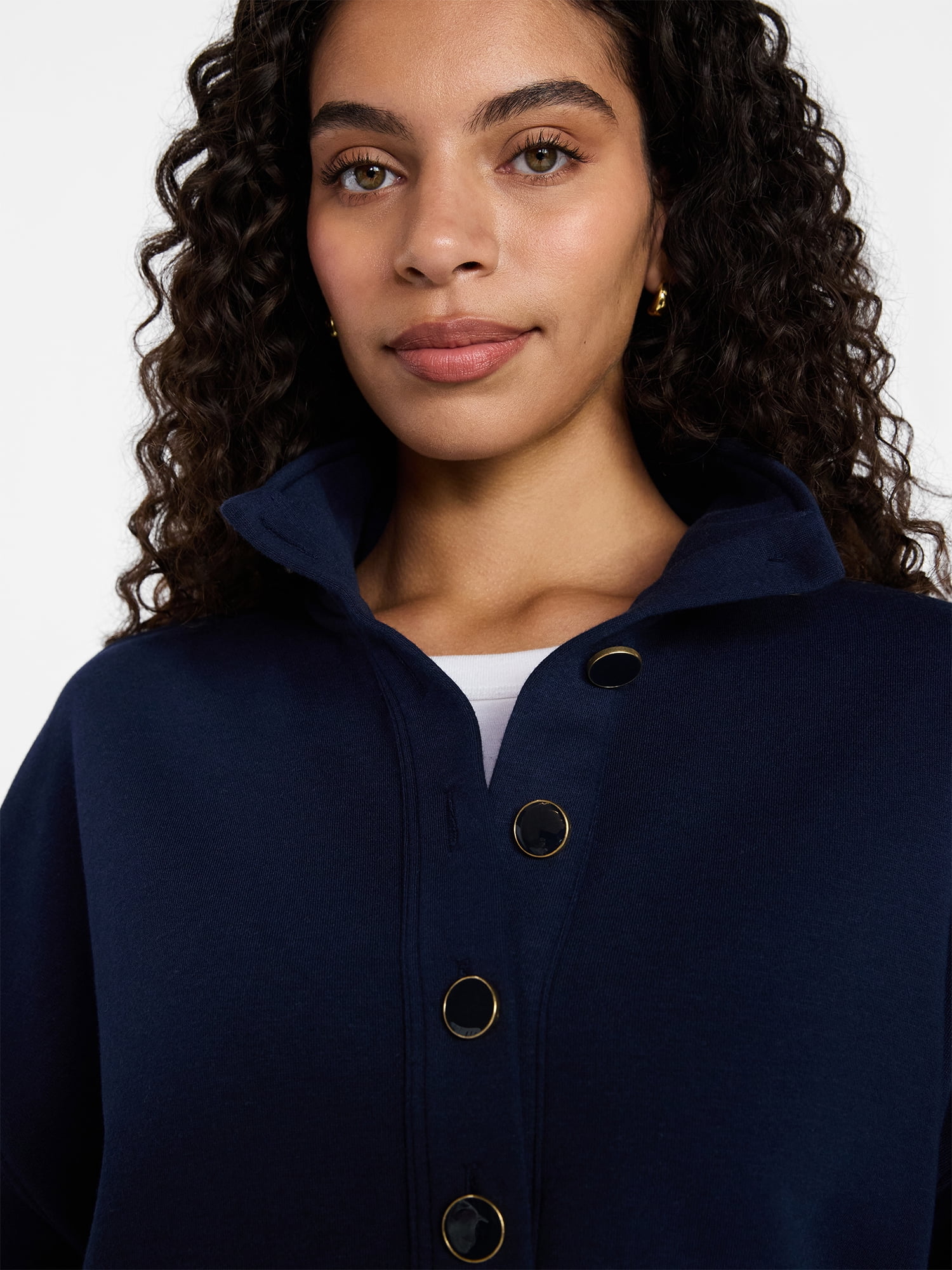Time and Tru Women's Quarter Button Fleece Top with Long Sleeves, Size XS-4X