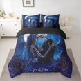 thumbnail image 3 of Manfei Romantic Couple Skull 7-Piece Twin Bedding Sets for Lover, Romantic Blue Rose Flower Bedding Comforter Set, Dreamy Glitter Moon Reversible Sheet Sets, Lightweight Room Decor, 3 of 8