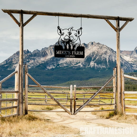 Craftnamesign Custom Outdoor Pig Farm Metal Sign, Metal Name Sign Outdoor, Farm Animals Metal Sign