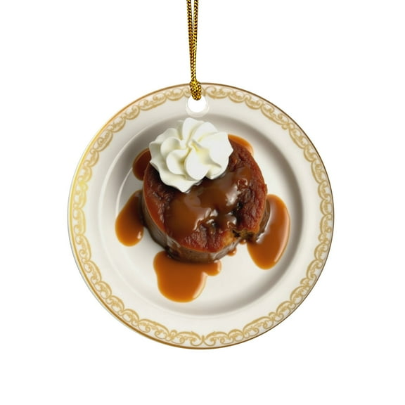 Sticky Toffee Pudding, Whipped Cream, British Dessert Sweets Lovers Christmas Ornament, Foodie Gift for Kitchen, Chef Cooking Food Novelty Xmas Ornament (Flat Printed Ceramic, NOT 3D)