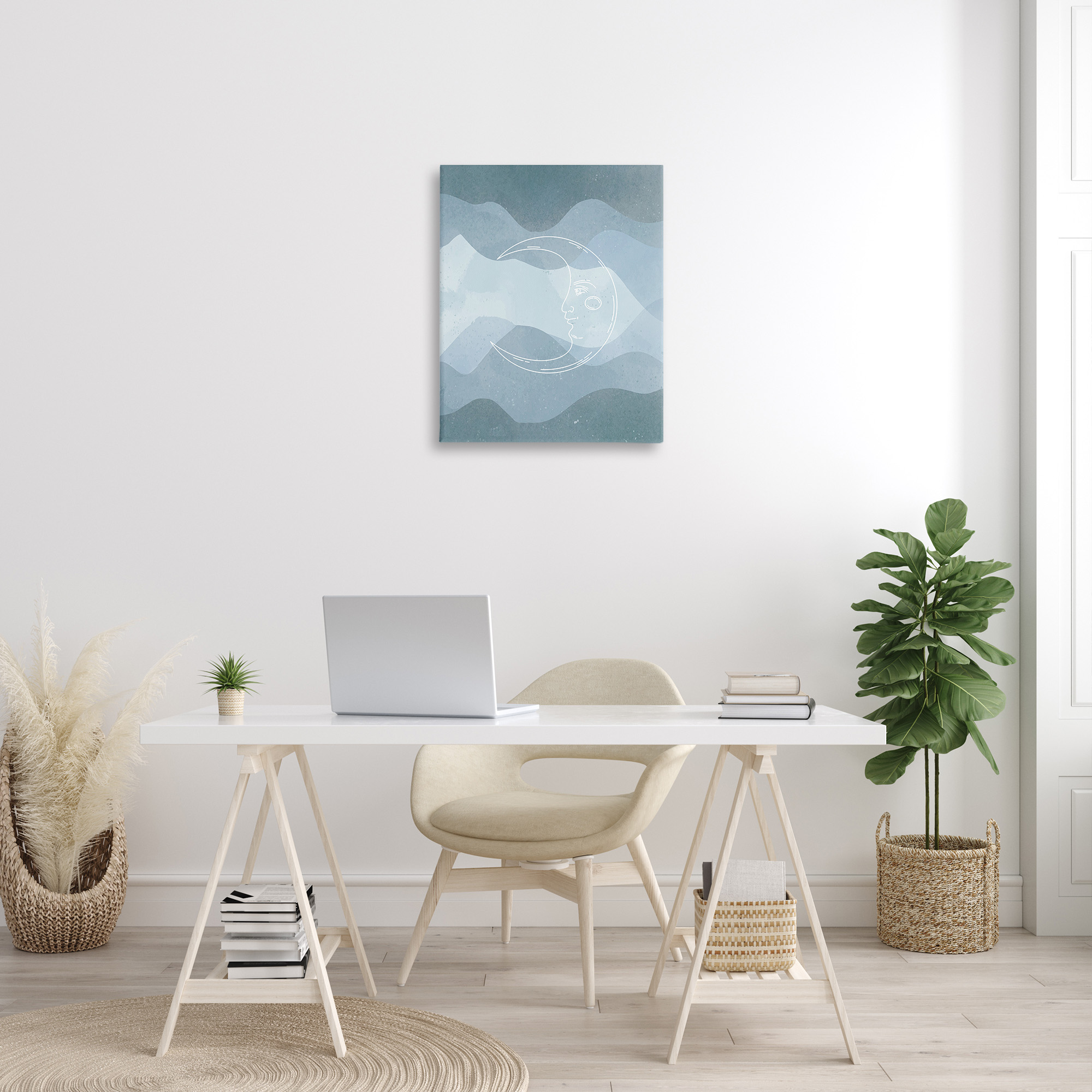 Stupell Industries Blue Astral Moon Landscape Painting Gallery Wrapped Canvas Art Print Wall Art, 24 x 30