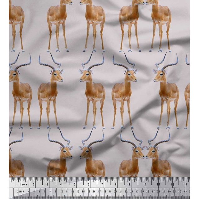 Soimoi Poly Georgette Fabric Deer Animal Print Fabric by The Yard 42 Inch Wide