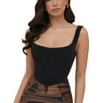 thumbnail image 1 of Qmyliery Women's Sleeveless Bustier Crop Tops, Sexy Square Neck Solid Color Boned Strap Corset, 1 of 5