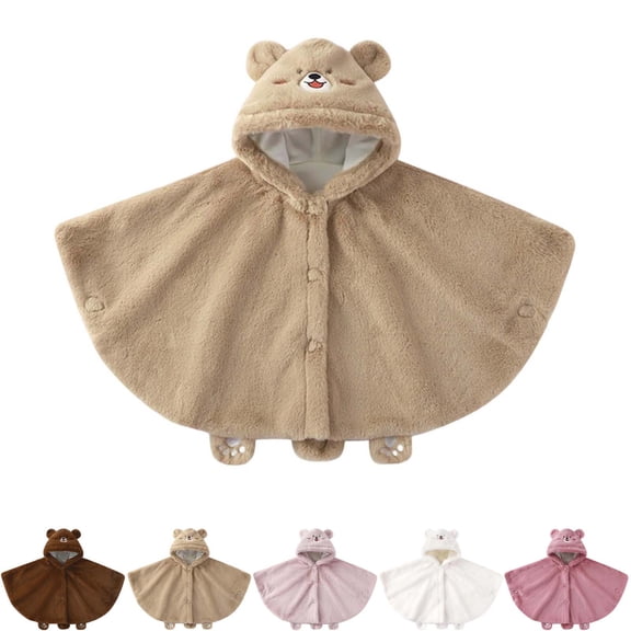 Teyfeniy Toddler Baby Girl Boys Hooded Cloak Cute Bear Poncho Cape Kids Fuzzy Fleece Coats for Infant Jacket