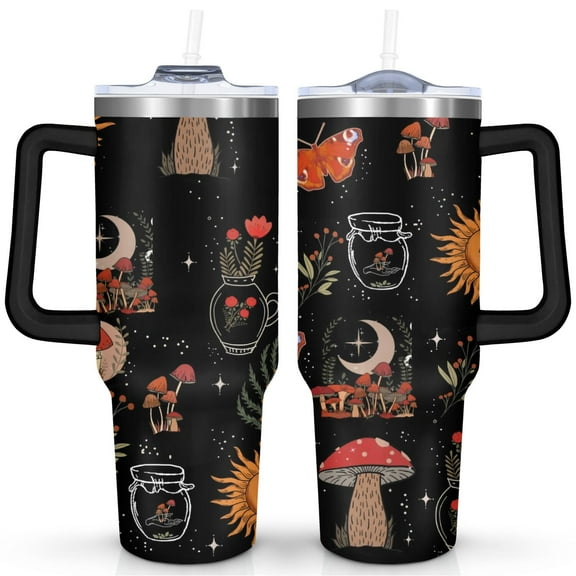 40oz Goth Tumbler with Handle & Straw,Stainless Steel Insulated Cup,Leak Proof Travel Mug,Keeps Drinks Hot/Cold,Gothic Halloween Coffee Cup,Witchy Gifts for Women