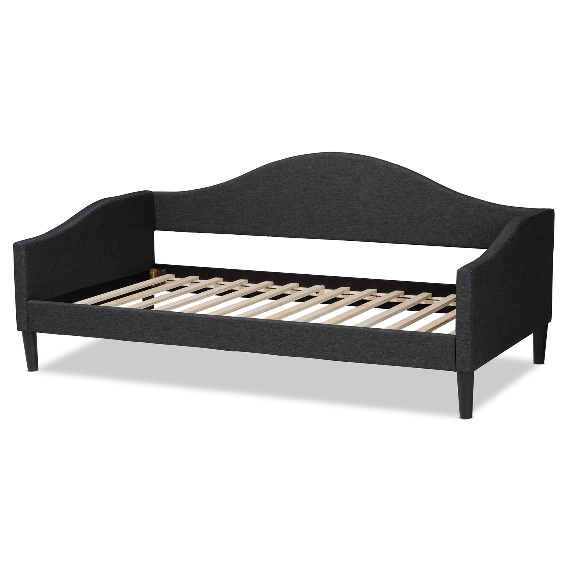 Baxton Studio Milligan Modern and Contemporary Charcoal Fabric Upholstered and Dark Brown Finished Wood, Twin Size Daybed