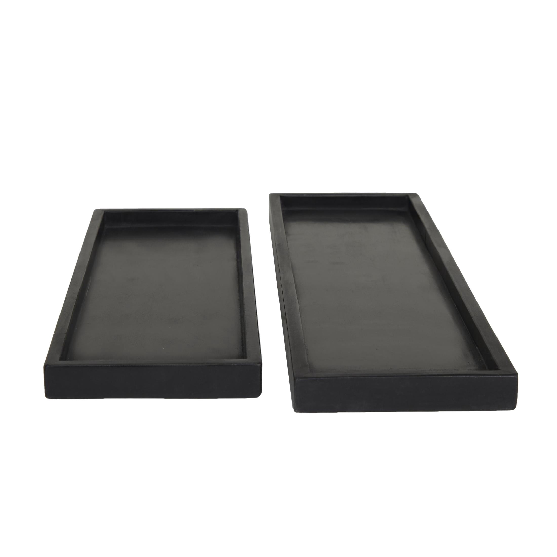 CosmoLiving by Cosmopolitan 22", 18"W Black Marble  Tray with Raised Border, 2-Pieces