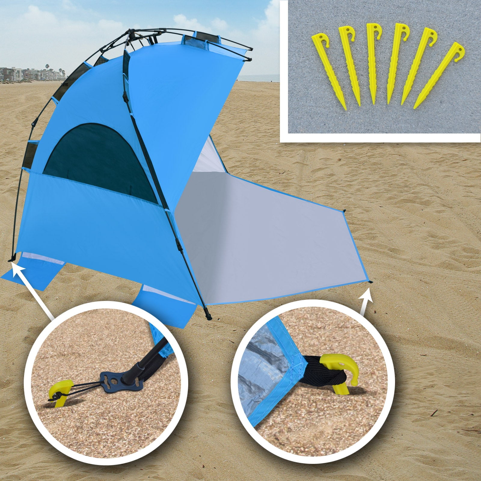 SUNRISEUMBRELLA Outdoor Easy Up Beach Tent Instant Canopy Automatic Camping UV Sun Shelter Relax