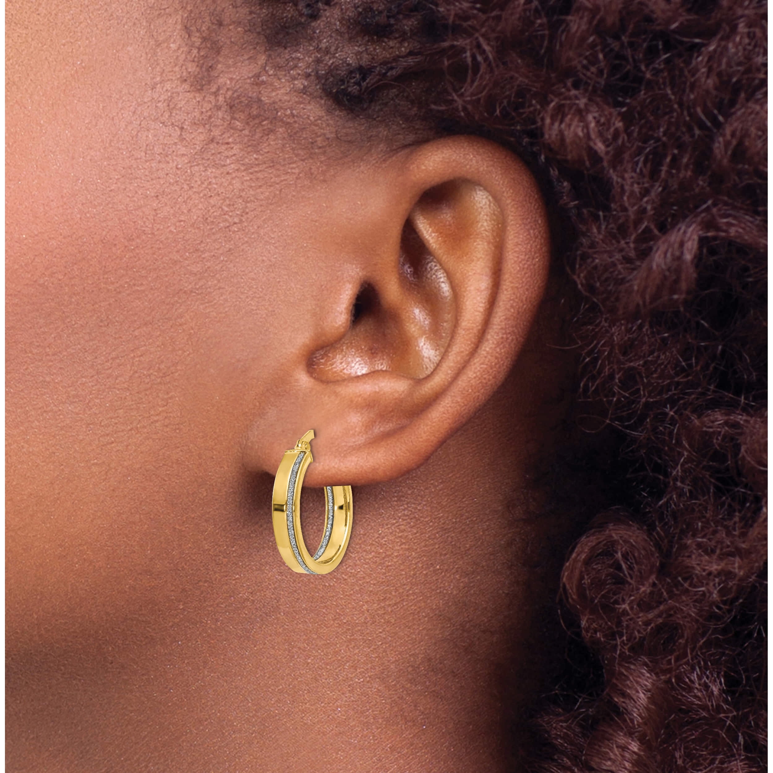 14K Polished Glimmer Infused Hoop Earrings (20.5x26