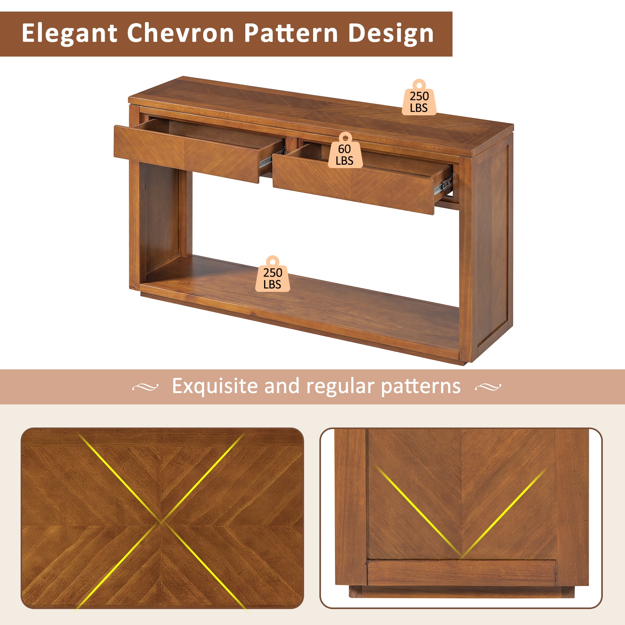 EUROCO 55" Long Console Table with 2 Drawers,Wooden Entryway Table with Open Storage Shelf, Sofa Table Behind Couch Foyer Tables for Living Room Hallway Entrance,Honey