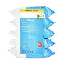 Flushable Wipes, Fresh Scent, 240 Total Wipes, 5 packs of 48 wipes