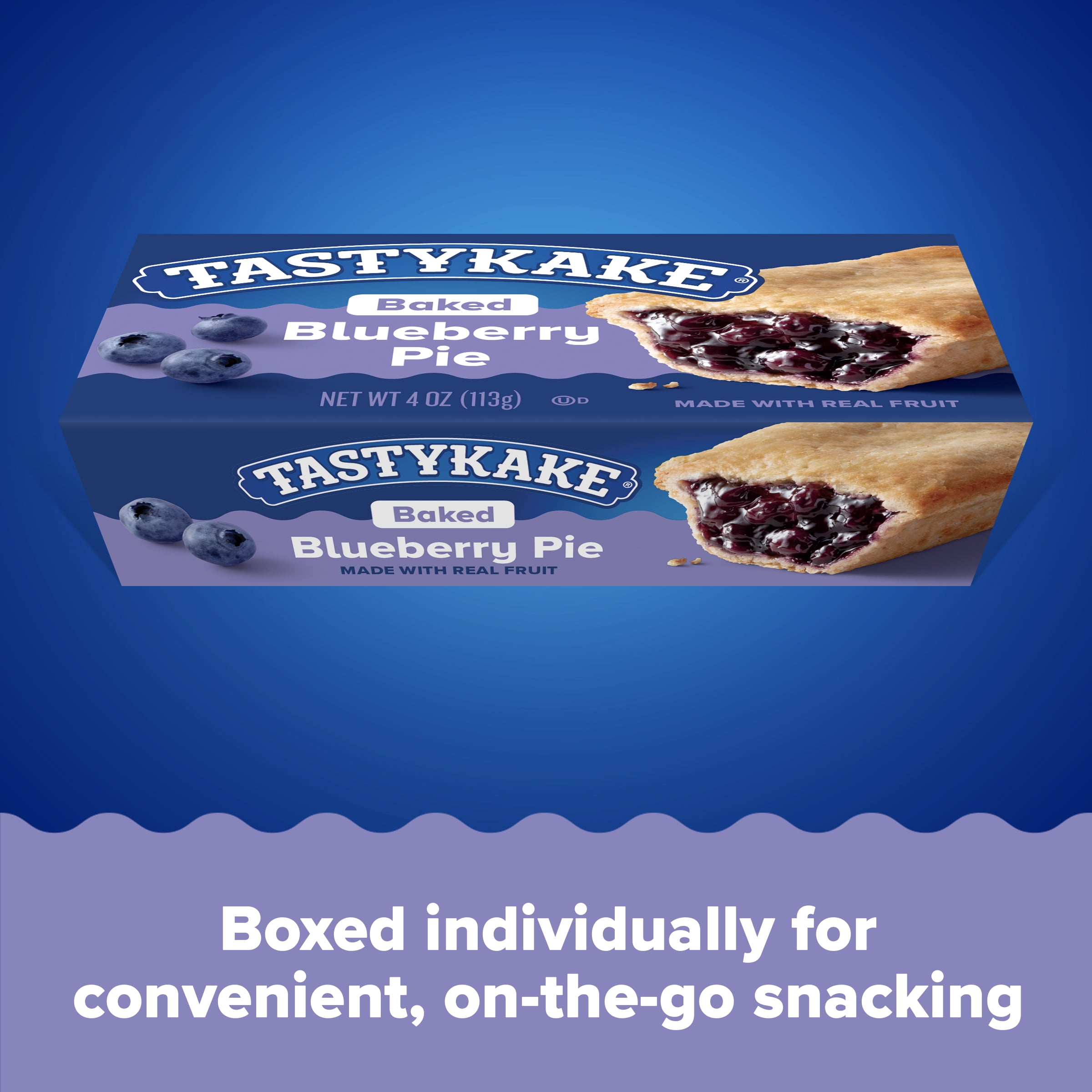 Tastykake Blueberry Baked Pie, Soft Baked Crust Topped Blueberry Pie, Shelf-Stable, 4 oz