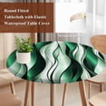 thumbnail image 4 of Green Striped Ombre Round Tablecloth, Fitted Table Cover with Elastic for 55"-60" Round Tables, Modern Green Moire Geometric Table Cloth Outdoor Indoor Dinning Party Waterproof Tablecloths, 4 of 7