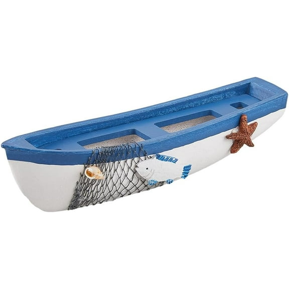 7.3 Inch Wooden Sailboat Figurine Miniature Blue Fishing Boat Ornament Table Sea Beach Model Bathroom Party Lifebuoy Favors Vintage Nautical Mediterranean Decoration for Farmhouse Office