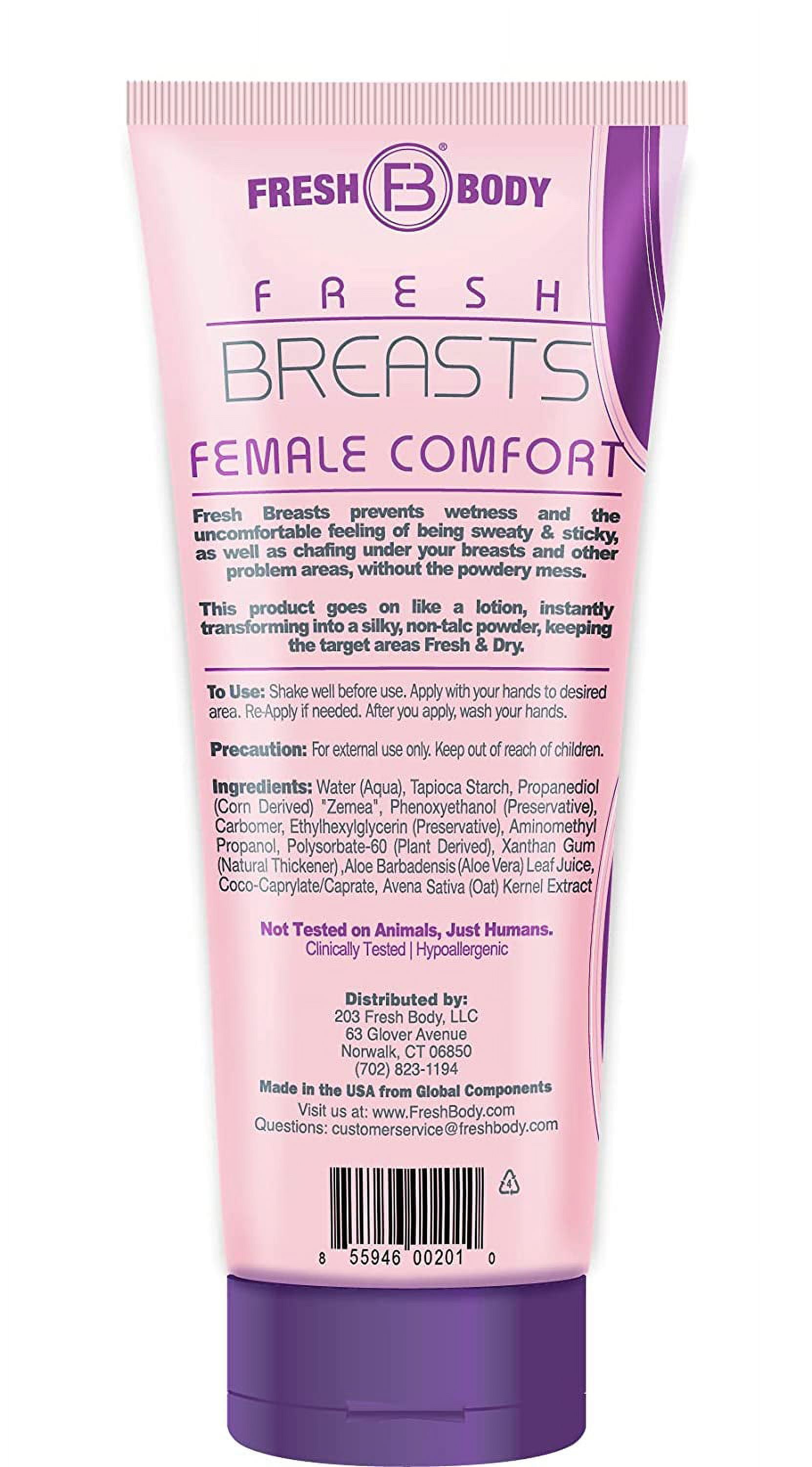Fresh Breasts Anti Chafing Deodorant Lotion to Powder, 3.4oz - (2 Pack) Anti Chafe Cream Whole Body Deodorant for Women, Inner Thighs & Areas that Sweat, No Talc, Aluminum and Fragrance