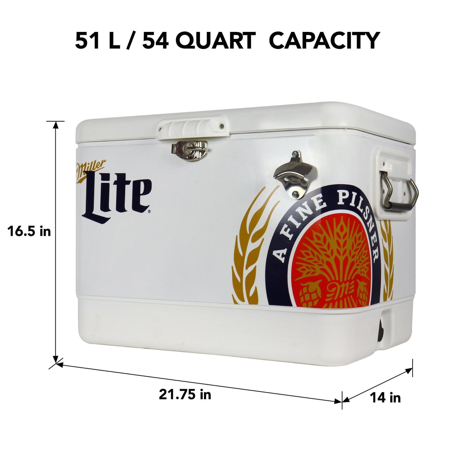 Miller Lite Glacière de 54 Qt avec ouvre-bouteille intégré, glacière de camping portable antirouille pour la plage et les aventures en plein air