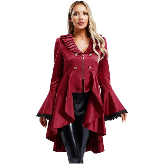 Mufeng Women's Steampunk Costume Fancy Tailcoat Vintage Gothic Victorian Renaissance Halloween Burgundy S