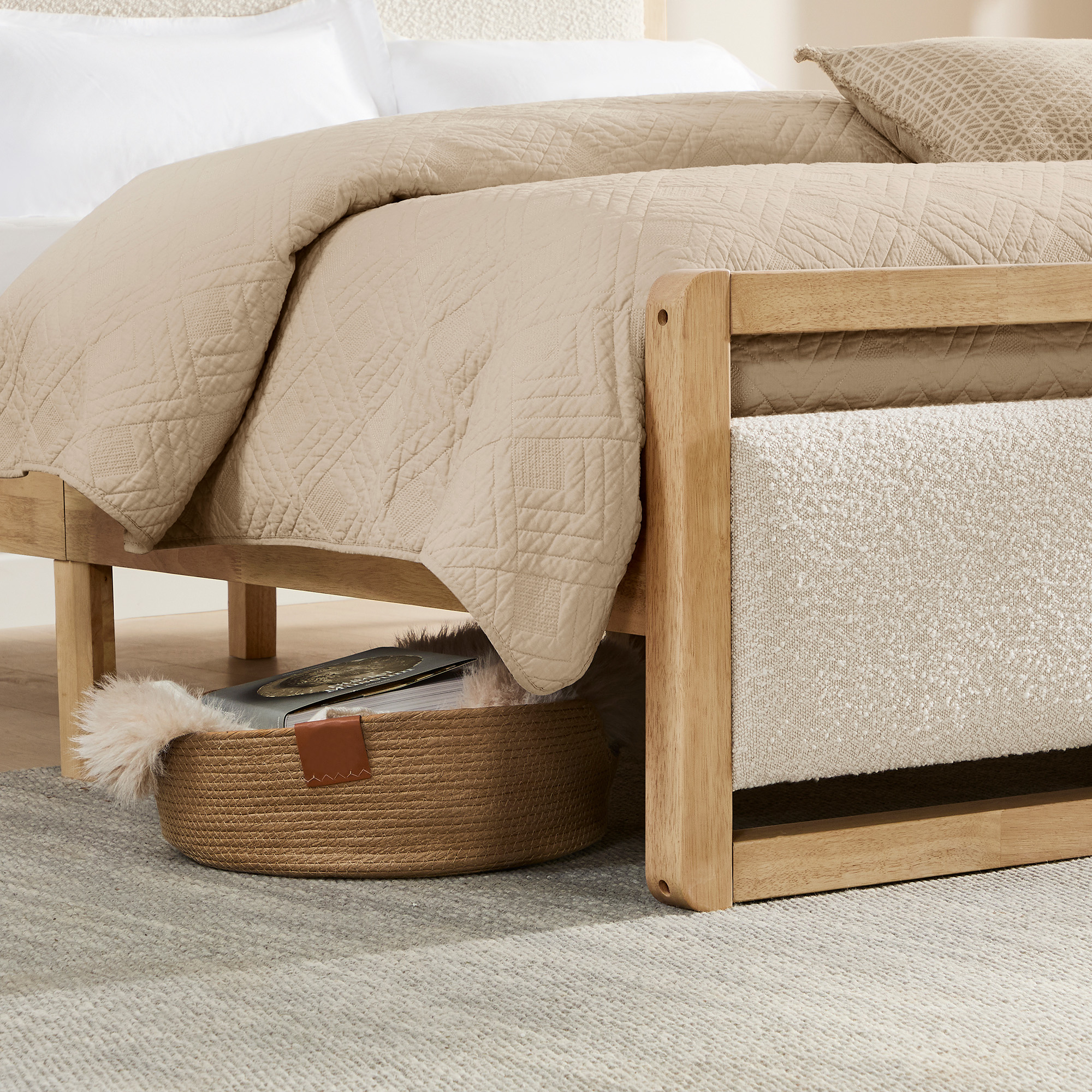 Spruce & Spring Modern Upholstered Platform Bed Frame with USB and Type-C Charging Khaki, Full