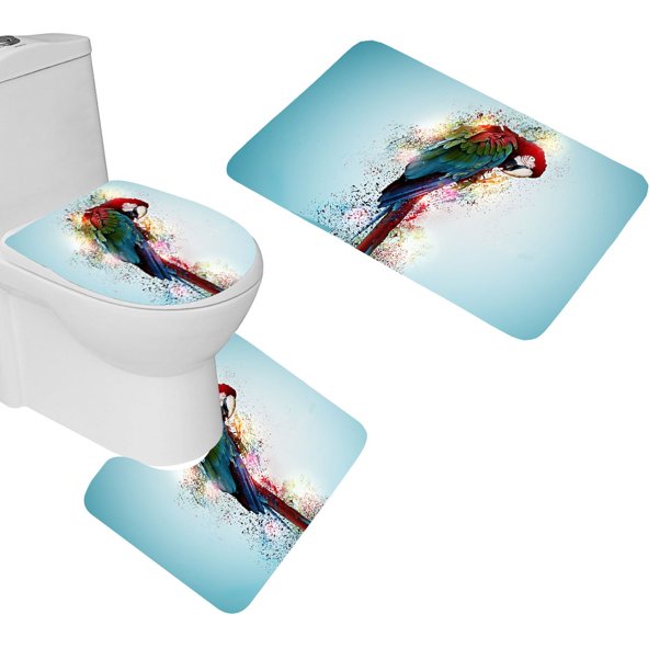 Image showcasing JSDART Macaw Parrot Bird 3 Piece Bathroom Rugs Set Bath Rug Contour Mat ...