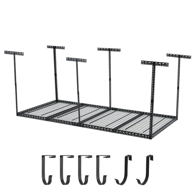 QinaQin 4x8-Foot Overhead Garage Storage Rack, Height Adjustable From 22-40 Inches, with 4 Uprights, 660 Lb Load Capacity, Heavy-Duty Garage Storage System
