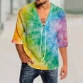 thumbnail image 2 of Men Summer Tops Mens Spring And Summer Casual Tie Dye Print T Shirt Lacing V Neck 3/ 4 Sleeve Tops Band 1 Long Sleeve Turtleneck Men Vintage Raglan Tees Neck Top Holiday Plain Tee Shirts Green 4XL, 2 of 5