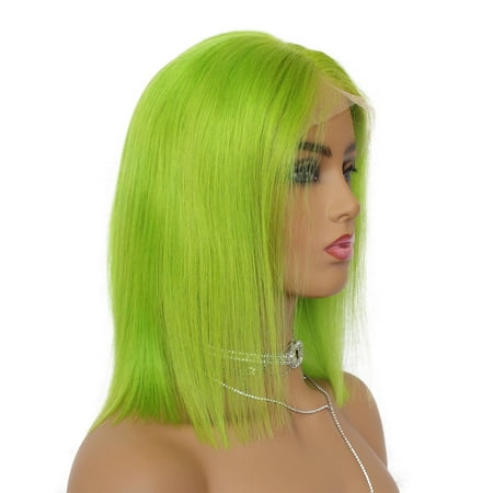 AISOM Glueless Full Lace Wigs Peruvian Virgin Human Hair Bob Cut Wigs Green Color 150% Density,
