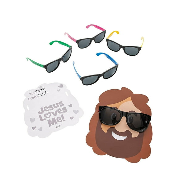 Fun Express 24 Pieces Jesus Loves Me Card with Plastic Sunglasses Kit for 12