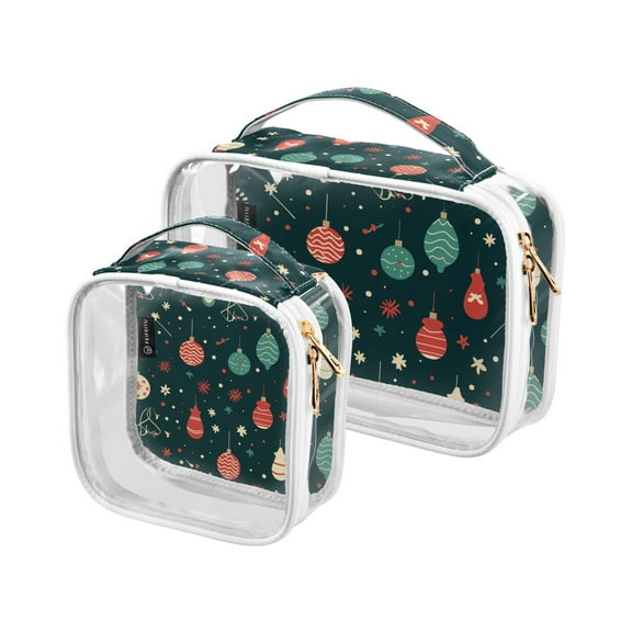 Christmas Decorations Green Clear Cosmetic Bags with Handles PVC Toiletry Bags Zipper Waterproof Portable for Traveling 2 Pcs