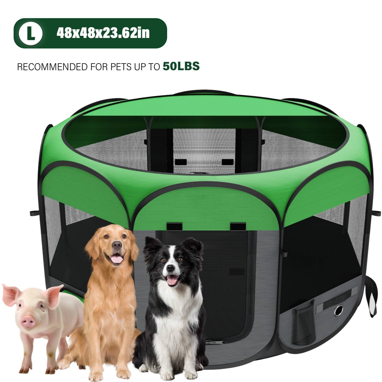 Upgraded Dog Playpen 48" Pop-up Pet Playpen with PVC-Coated & 2 Side Pockets, Durable Large Pet Pen for Dogs, Cats, Chicken, Indoor Recovery, Training