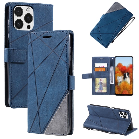 Feishell for iPhone 16 Pro Phone Case,Wallet Case for Women Men,[RFID Blocking]Shockproof Durable PU Leather Magnetic Closure Credit Card Slots Purse Flip Kickstand Classic Style,Blue