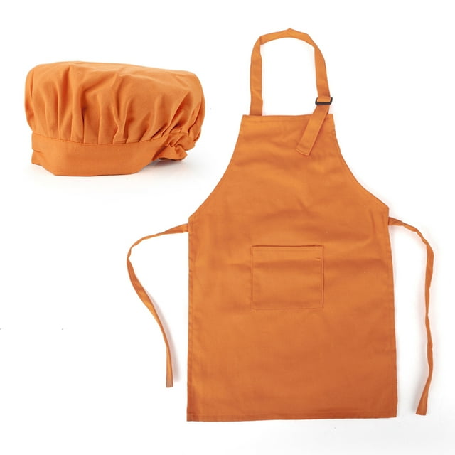 6 Sets TOPTIE Colorful Cotton Canvas Kids Aprons and Hat Set (S-XXL)-Orange-M