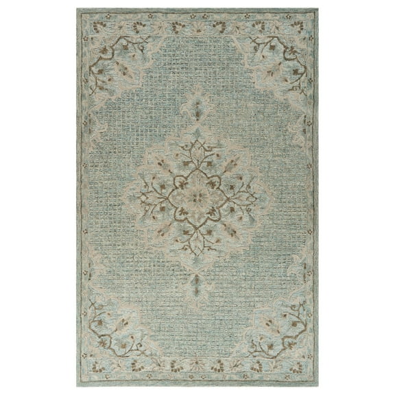 Laddha Home Designs 7.75' x 9.75' Green and Beige Medallion Hand-Tufted Rectangular Area Throw Rug