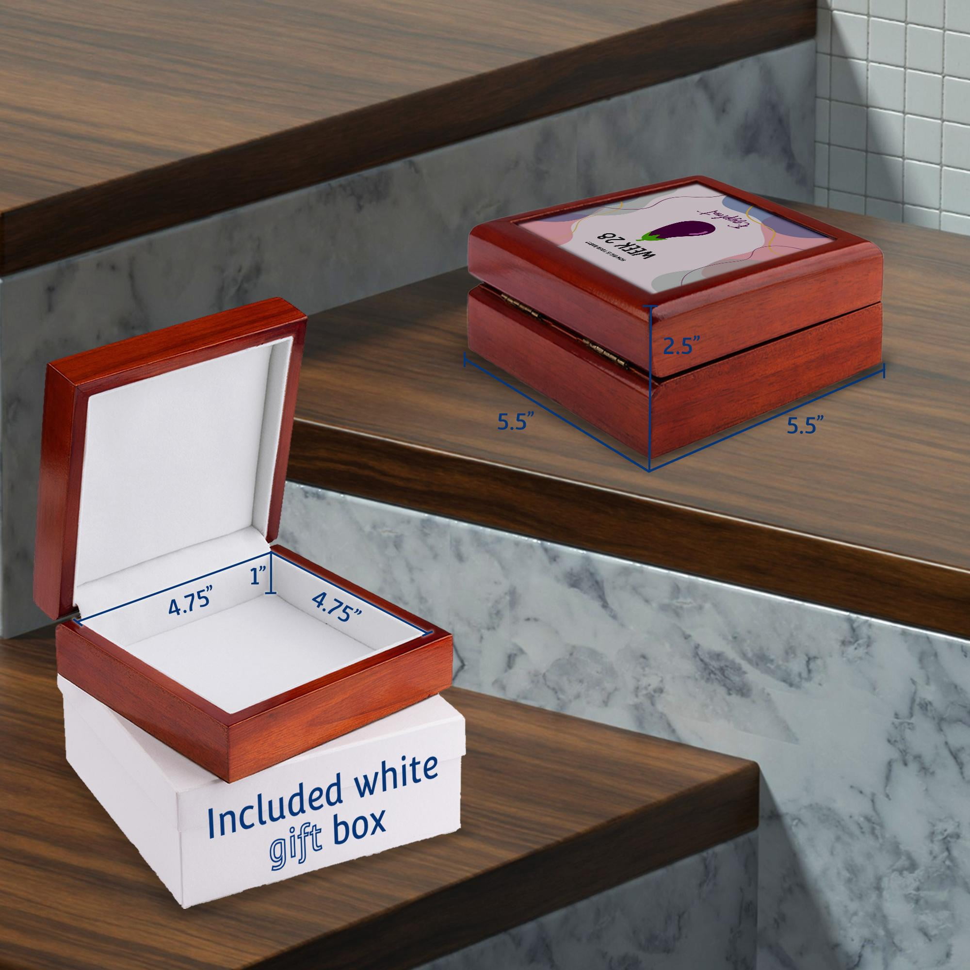 3dRose, Image of Eggplant how big is your baby week 28, Jewelry Box 5.5x5.5 inch with 4 inch tile