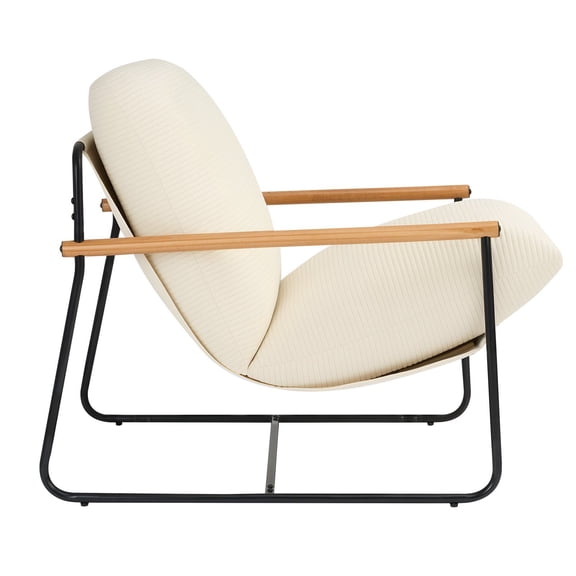 Beige Upholstered Accent Chair, Perfect Reading Nook Chair with Metal Legs and Wooden Armrests, Modern Comfy Seat with Detachable Cushion for Office, Dorm, Living Space