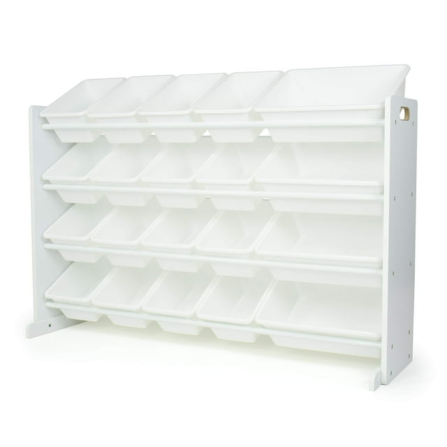 Humble Crew Organizador de juguetes extragrande con 20 contenedores de plástico - Estante de almacenamiento blanco/blanco con estantes de 4 niveles Seguridad antivuelco para habitaciones de niños, sal