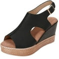thumbnail image 2 of TUOBARR Wedge Platform Sandals, Women's Open Toe Buckle Ankle Strap Platform Wedge Sandals Black, 2 of 5