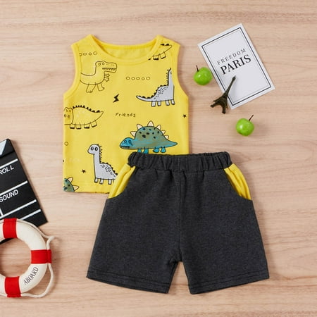 

Tejiojio Girls and Toddlers Soft Cotton Clearance Toddler Baby Boys Girls Sleeveless Cartoon Dinosaur Tops+Shorts Sports Outfits