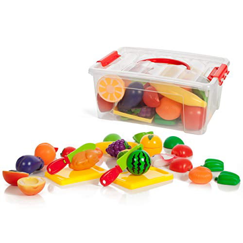 IQ Toys Deluxe Play Food Pretend Playset 35 Hard Plastic Piece Set of Food 