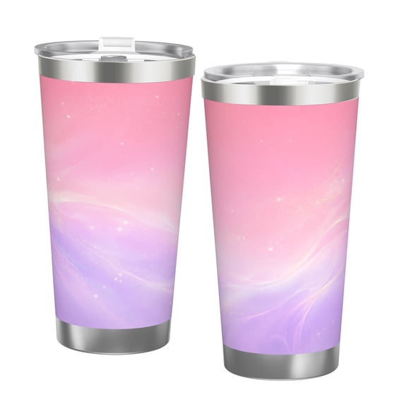 20oz Pink Purple Sparkle Tumbler with Handle and Straw Stainless Steel Insulated Travel Coffee Cup Gift for Women with Double Silver Rim