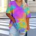 thumbnail image 4 of Mifsaly Womens Oversized Tee Shirts Tie Dye V Neck Short Sleeve T-Shirts Soft Lightweight Everyday Relaxed Fit Versatile Casual Summer Tops Yellow,XXXXXL, 4 of 5