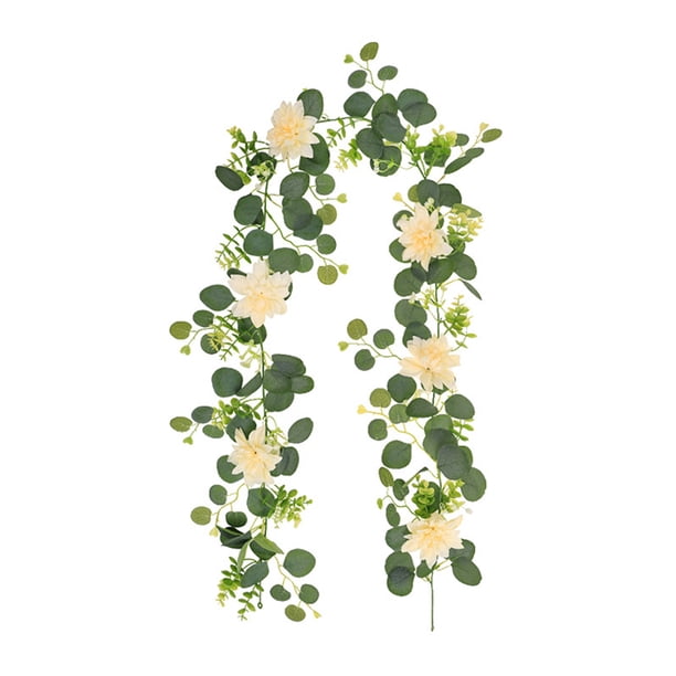 Guirnalda de eucalipto artificial con flores, guirnalda de vegetación floral sintética para centro de mesa de boda, fiesta, ceremonia, telón de fondo, decoración de arco