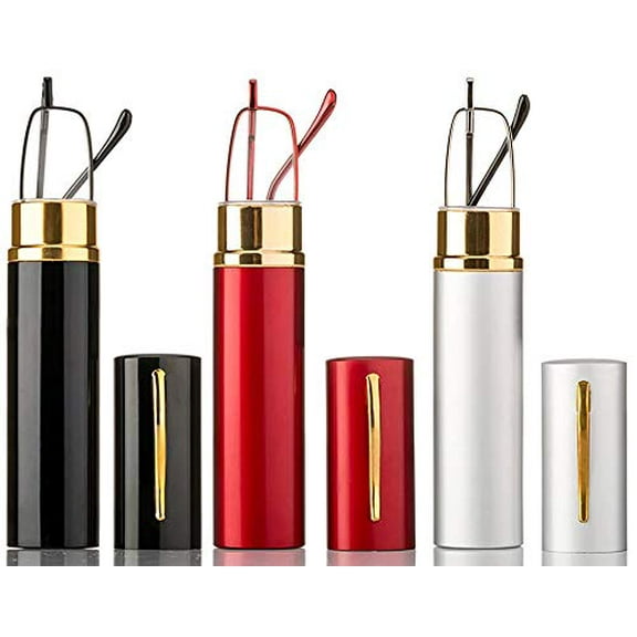 REAVEE 3 Pair Slim Pen Reading Glasses Tube Reader Glasses Men Women Small Readers Spring Hinged Eyeglasses with Portable Clip Case 2.75