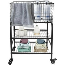 Wire Rolling Laundry Baskets with Wheels, Garment Storage Cart, Commercial Wire Laundry Cart, Load Capacity, Garment Metal Rack for Clothes Wash and Dry Sort