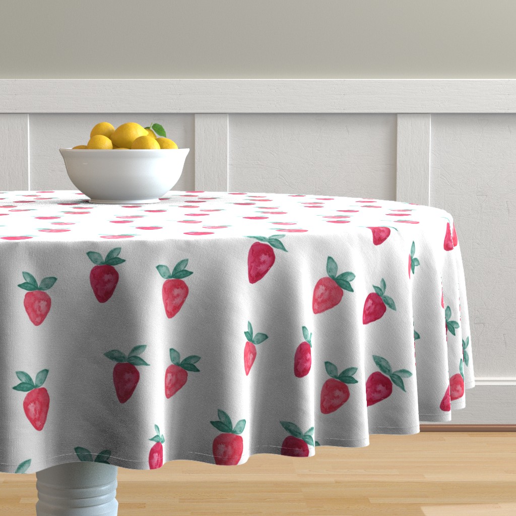 Round Tablecloth Strawberry Whimsical Fruit Trendy Summer Cotton Sateen