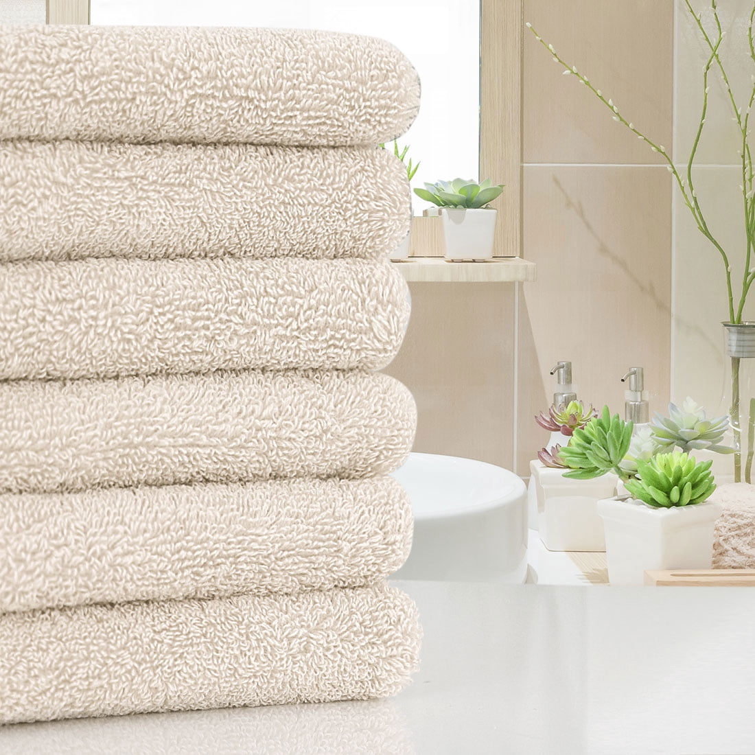 PiccoCasa 6PCS Cotton Soft Hand Towels Set for Bathroom 13" x 29" Camel Color